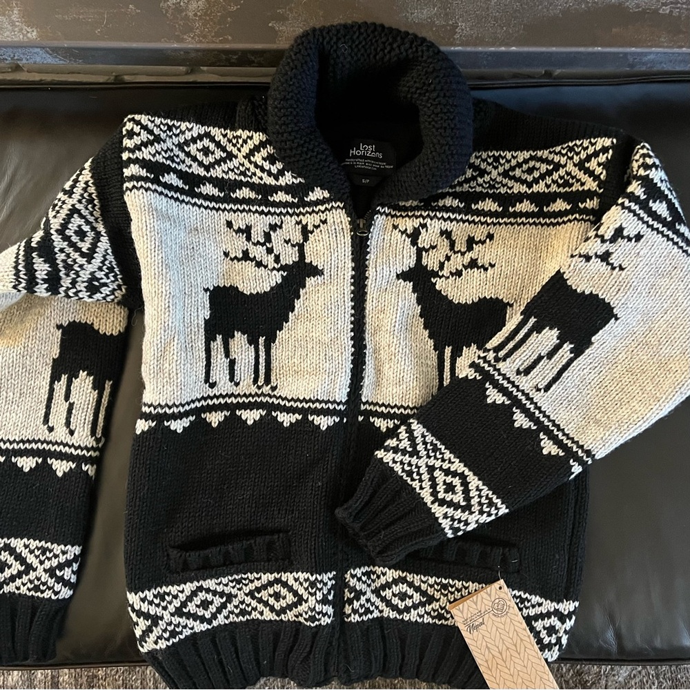 NWT LOST HORIZONS Handmade Wool Knitwear, Fleece Lined, Zip front Cardigan, S - Picture 4 of 12